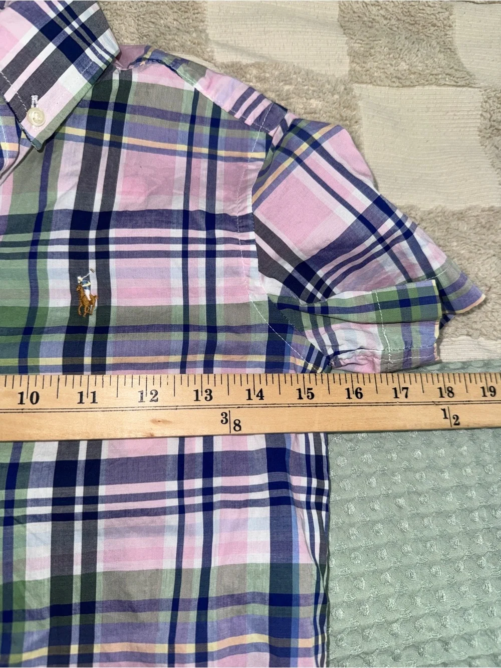 Polo Ralph Lauren Short Sleeve Plaid Button-Up Shirt in Pink, Blue & Green S (8)